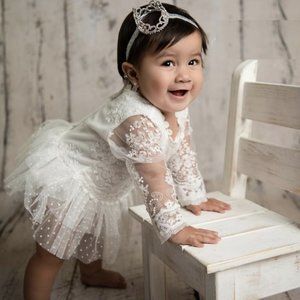 White Lace Long Sleeve Floral Spring Easter Girl Outfit Clothes Dress Cake Smash